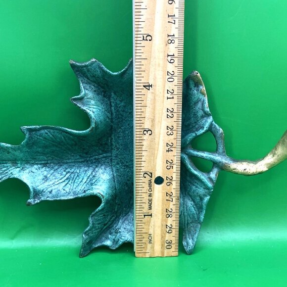 VTG Brass Maple Leaf Jewelry Dish Trinket Tray Green Patina Mid Century Modern - Picture 4 of 14